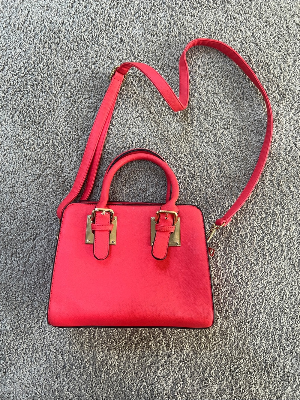 Red Structured Top-Handle Crossbody Bag